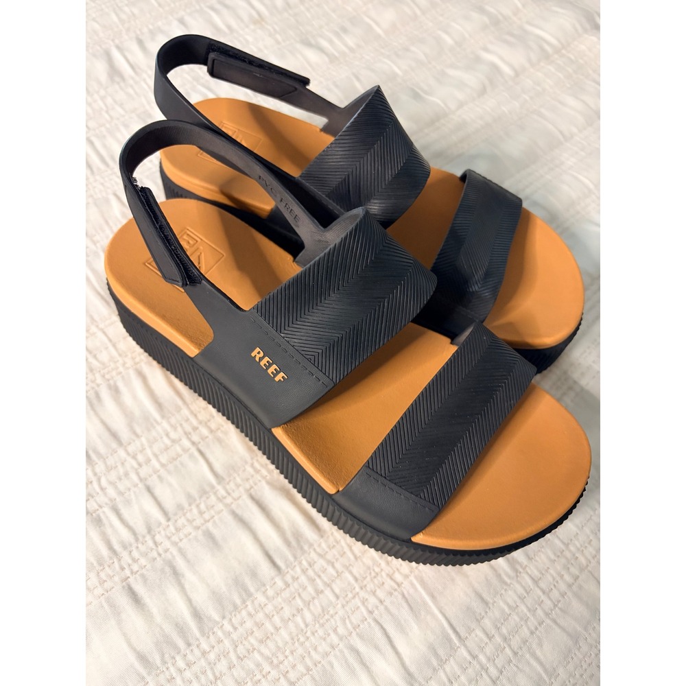Reef Water Vista Higher Platform Sandals Black Tan Women Size 6
